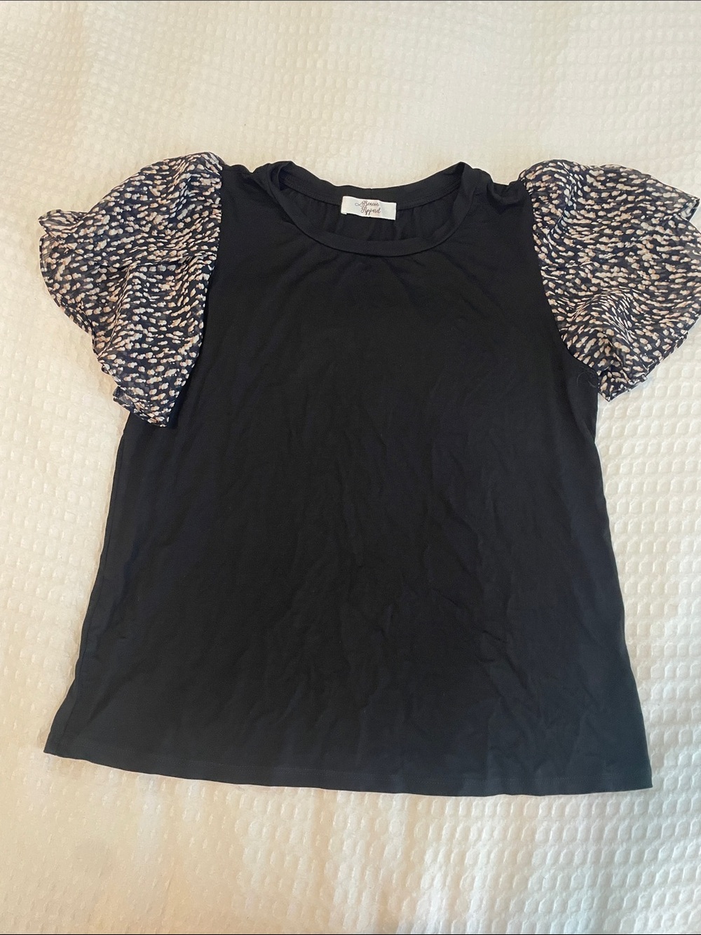 Black Puff Sleeve Top with Patterned Sleeves